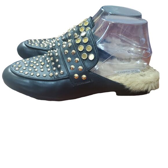 Steve Madden Jordan Studded Black Fur Lined Mule Flats Women's Size 8 Leather - Picture 10 of 16